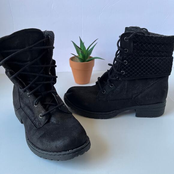 BOC Karel Combat Womens Boots Size 6M Black Stacked Heel  Herringbone Z23400 - Picture 13 of 13